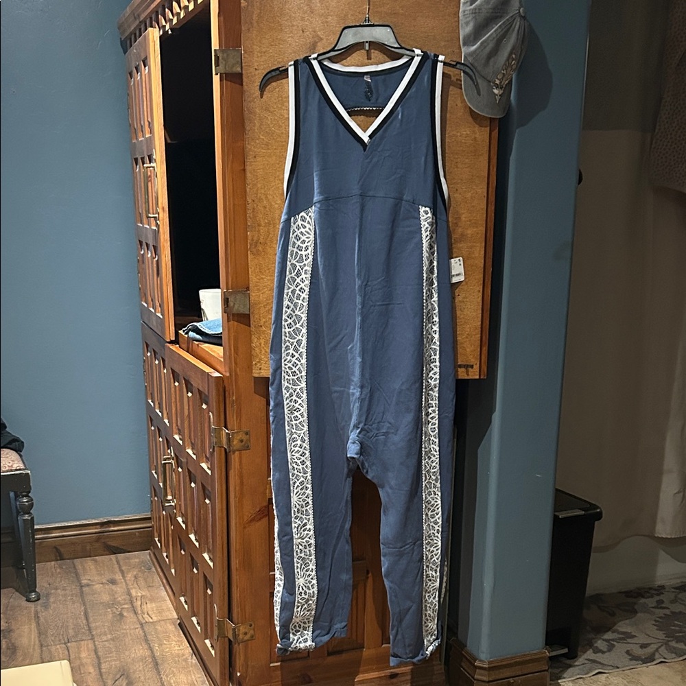 Free People Movement. Blue and White Women's Jumpsuit